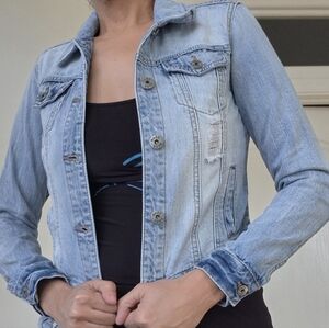 Mudd Destress Button Up Cotton Denim Jacket